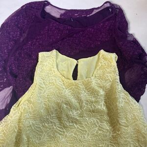 Two Lace Purple Women Blouse & Yellow Size M L Approximately